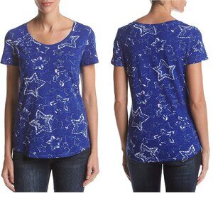 Womens Relativity Blue Star Printed Scoop Neck Tee T-Shirt Size Medium NWT